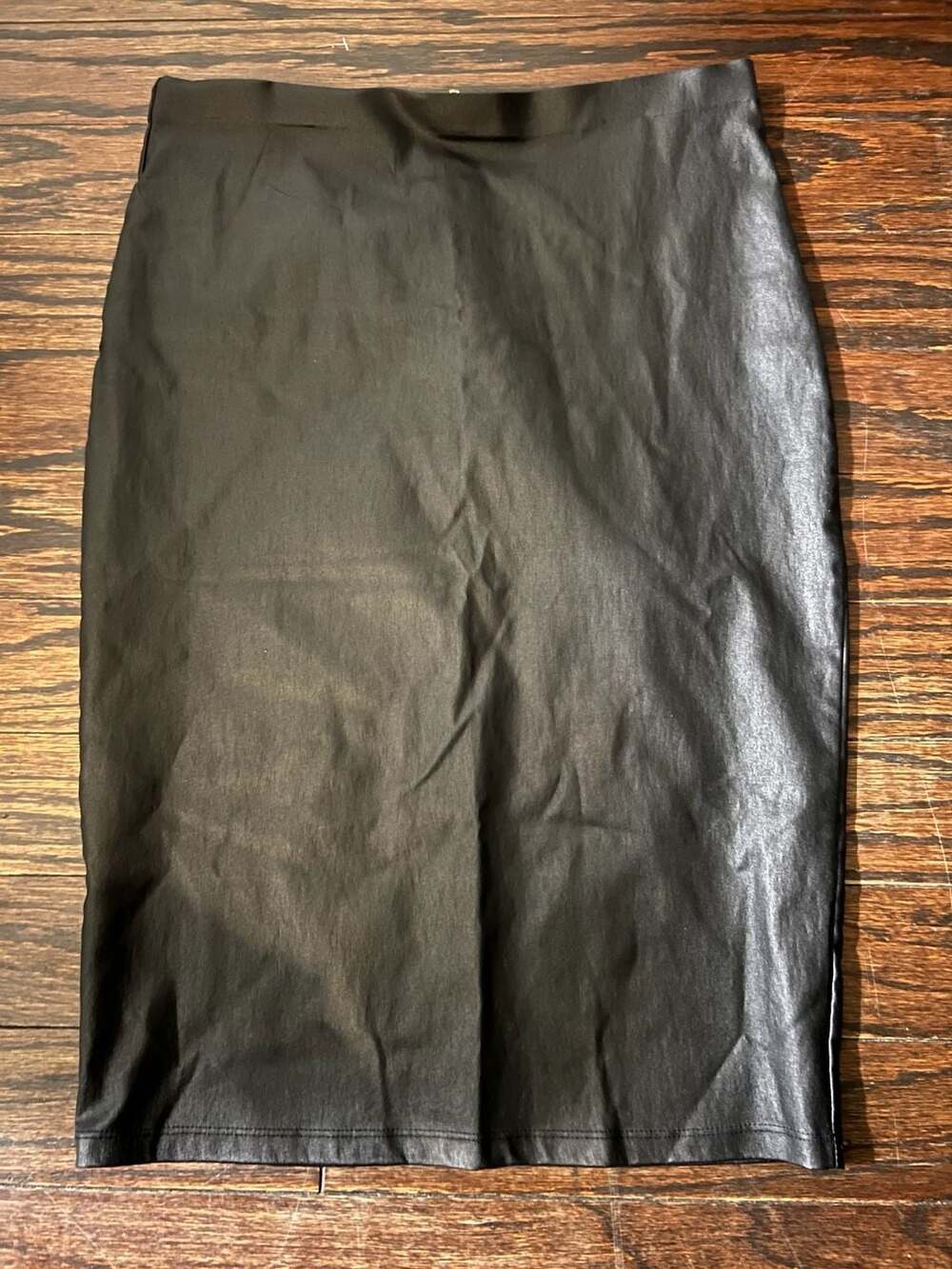 Haute Monde Faux Leather Pencil Skirt Size L Black Back Zip